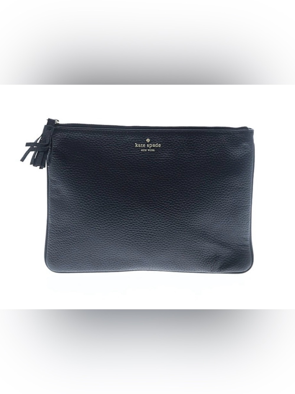 kate spade Black Pebbled Leather wristlet, zip clutch, Pouch with Tassel